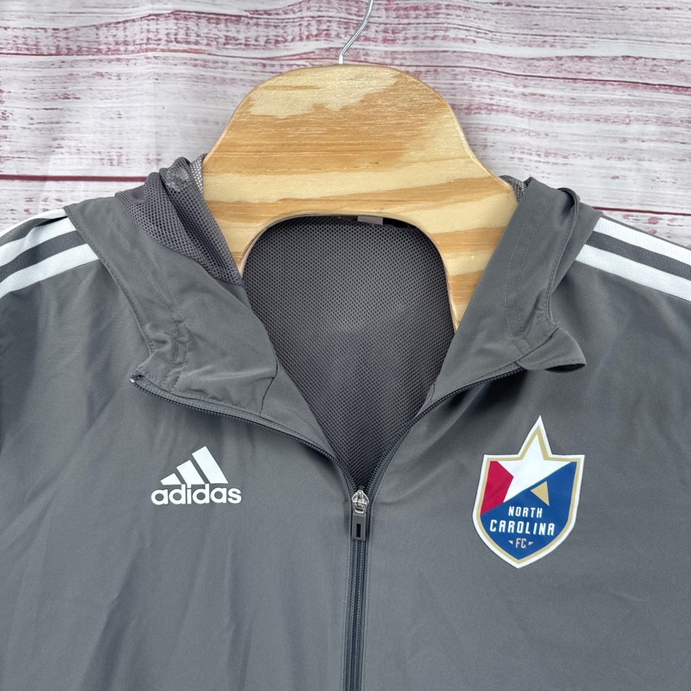 Adidas North Carolina FC Soccer Windbreaker Jacket Grey Mens Large Aeroready - Picture 2 of 8